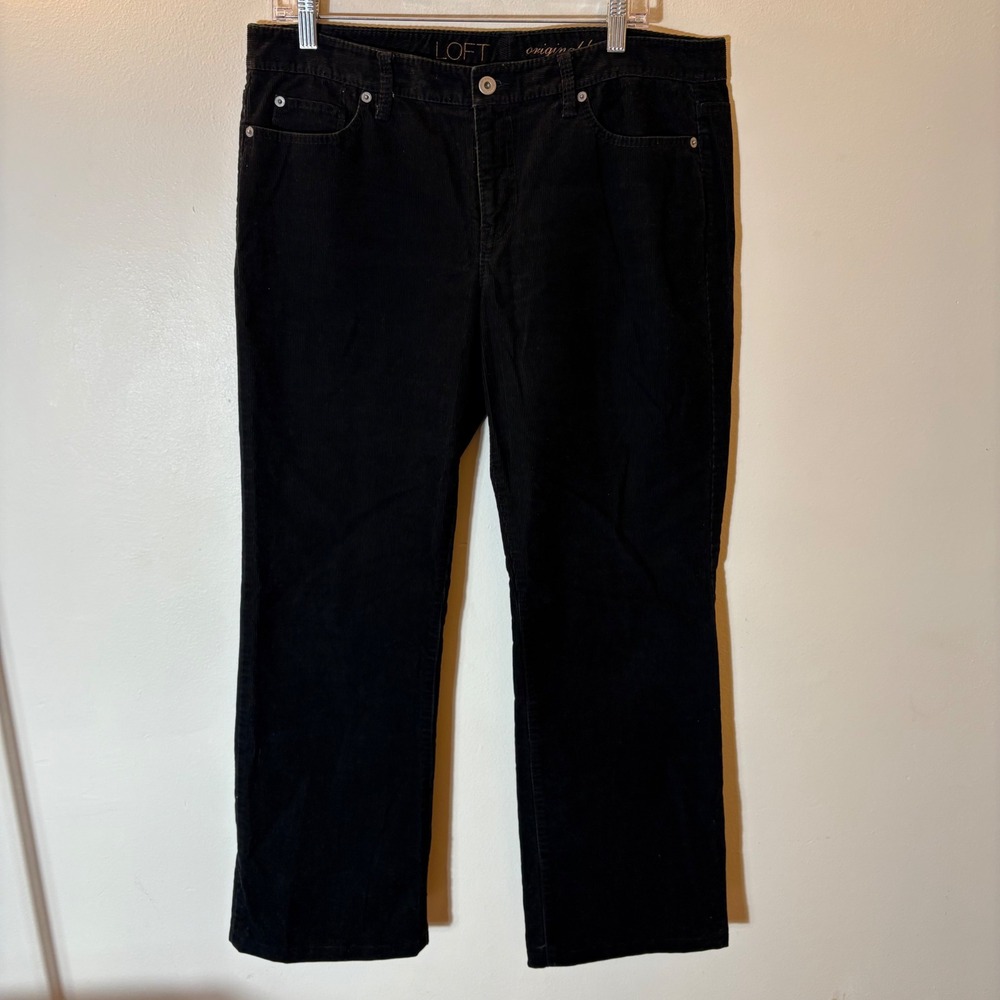 LOFT Black Corduroy Original Bootcut Pants Size 12 Mid Rise Stretch Classic